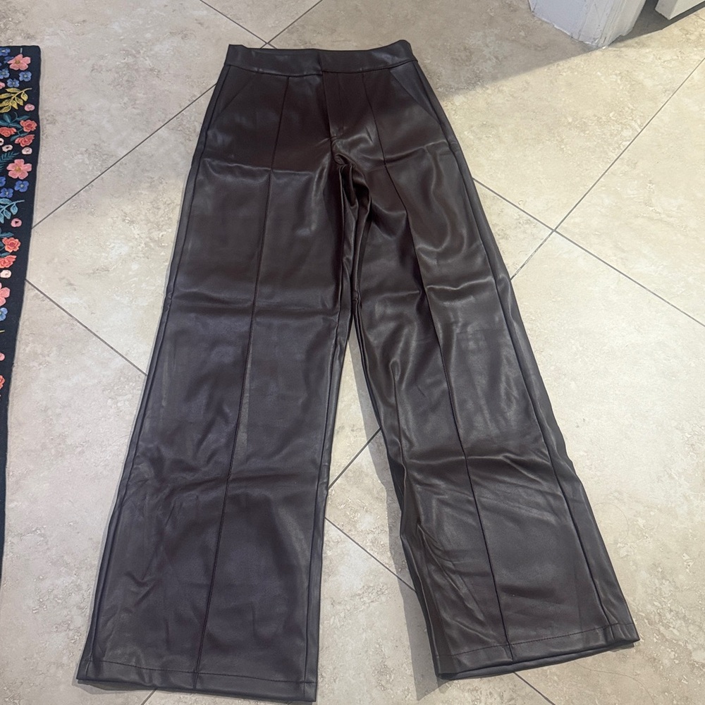 Soho Apparel Chocolate Faux Leather Trousers